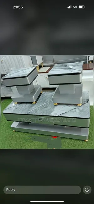Coffee Table With Glass/Marble Topping With 2 Stools