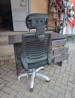 Gray Home Study Desk and Headrest Adjustable Chair