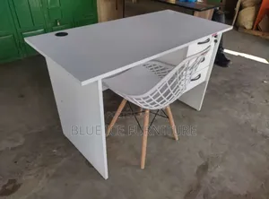 White Office Desk With Mesh Plastic Eames Chair