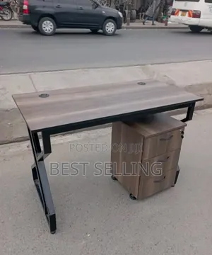Black Stand Metallic Stand and Brown Top Office Desk