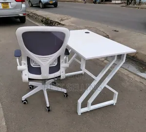 Classic Metallic Table and White Office Chair