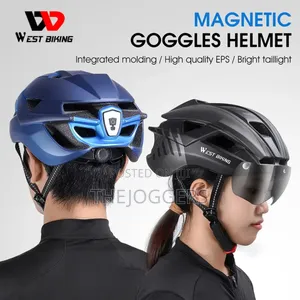 West Biking Bicycle Helmet With Taillight Goggles Sun Visor Lens