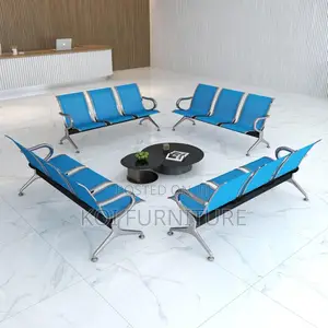 Office Bench; Blue Three Seaters Metallic Office Reception Bench