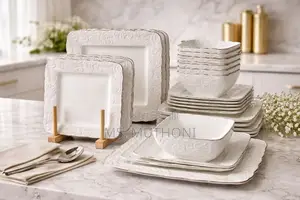 24-Piece Porcelain Dinnerware Set Ft Square White Plates Bowls