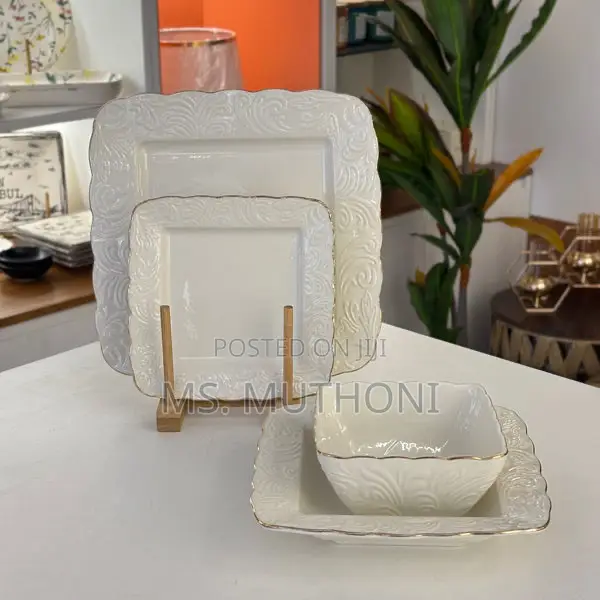 24-Piece Porcelain Dinnerware Set Ft Square White Plates Bowls