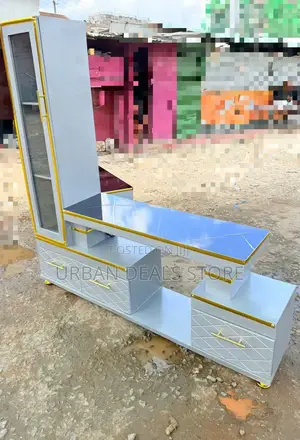 Executive Tv Stand With Marble Coating and Shelf Cabinet