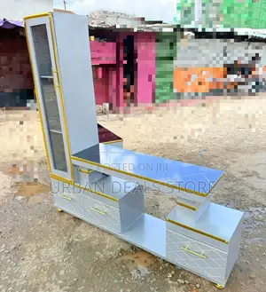 Executive Stylish Tv Stand With Marble Coating and Shelf Cabinet