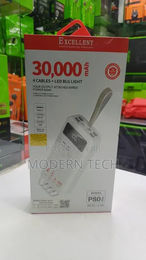 Excellent P80 30,000mah 4 Cables + Led Big Light Power Bank