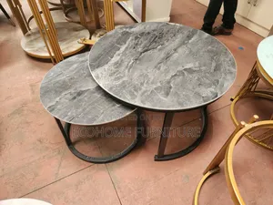 Gray Pure Marble Nesting Coffee Table With Black Frame