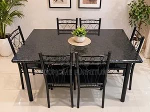 6 Seater Dining Table Wooden Top and Metallic Seater
