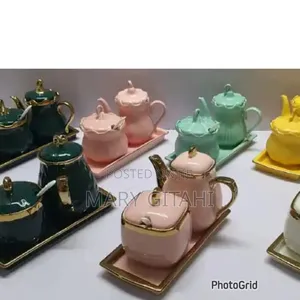 Executive Home Fashion 3in1 Ceramic Set 250ml Sugar Dish, 400ml Kettle