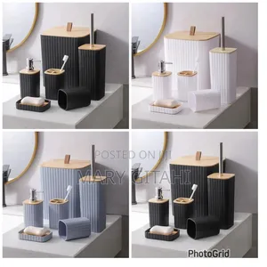 6 in Luxury Bathroom Accessories Set With Bamboo Lid