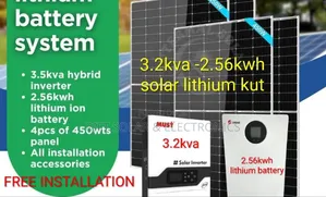 3.2kva Hybrid Inverter - 2.56kwh (100ah) Lithium Battery (2)625w Solar