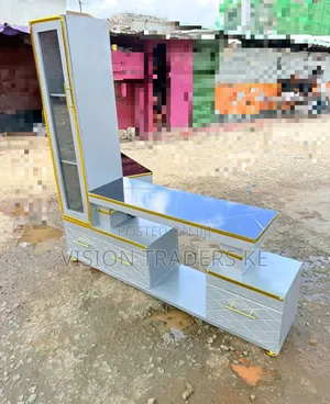 Executive 5fts Tv Stand With Marble Coating Effects Shelves