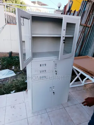 Steel Filling Cabinet Half Glass With Documents Safe Box