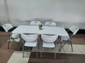 Rectangular Foldable Table and Foldable Chair All White