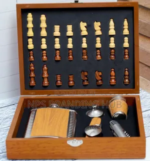 Chess Bar Set,Wooden Box With A Built-in Chessboard