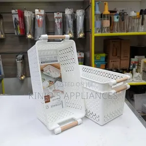 Storage Basket With Wooden Handle White