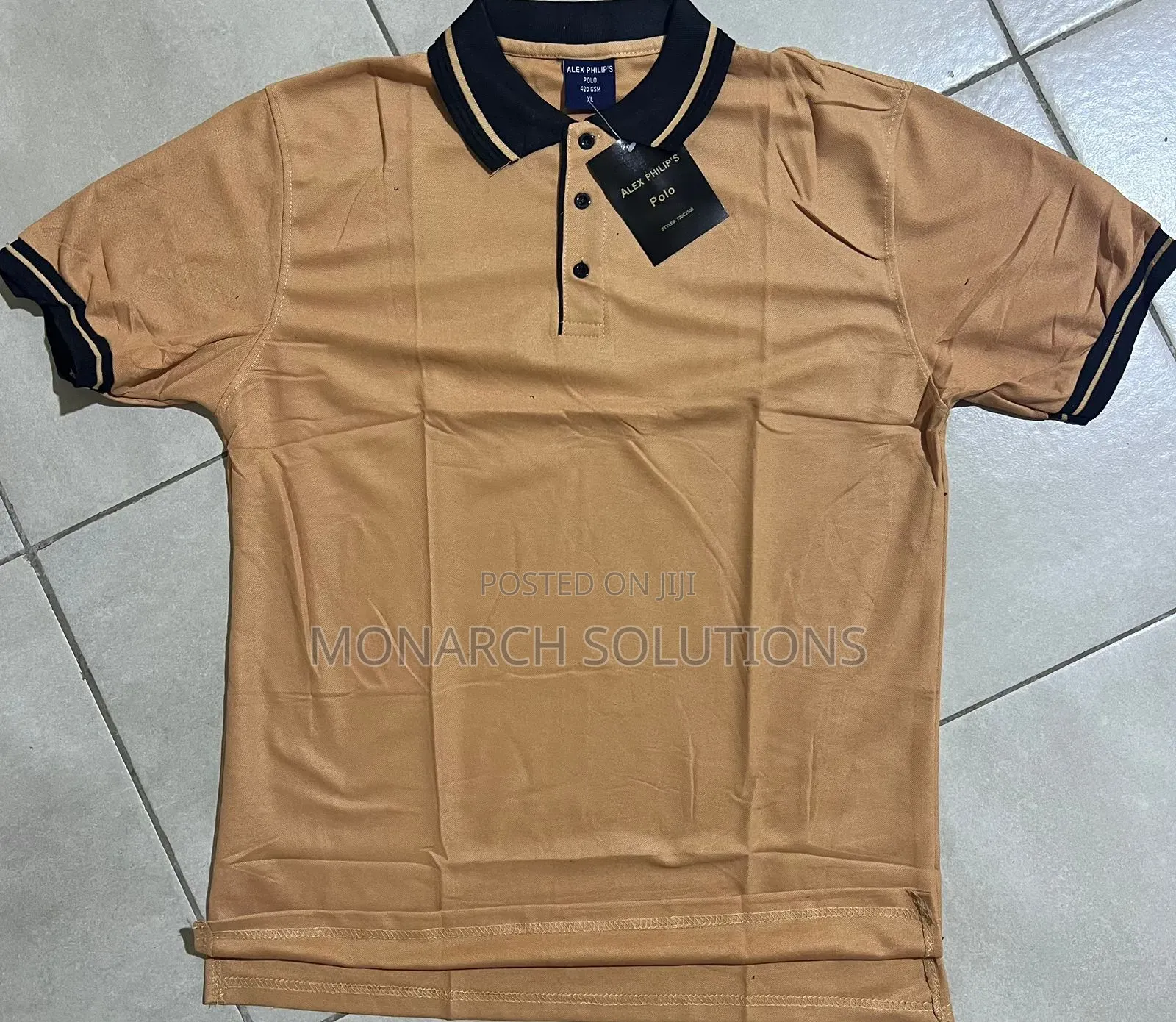 Beige/White Plain Polo Tshirt