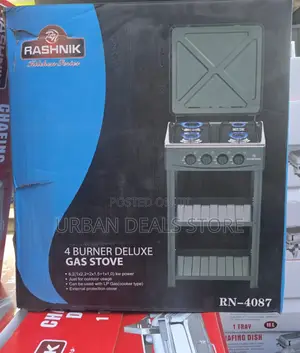 Rashnik 4- Burner Deluxe Gas Stove 
With Shelves Standing Cooker