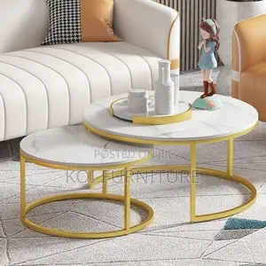 Coffee Table : Set of 2 Nesting Coffee Tables With Marble-Effect Top
