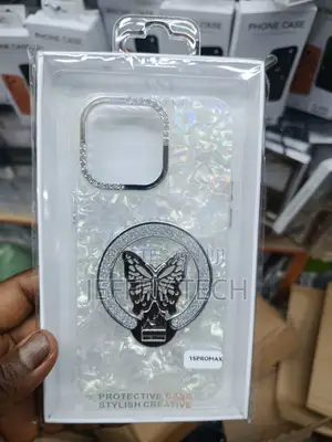 Cazas Butterfly Ring Stand Rhinestone Accents iPhone 15 Pro Max Case