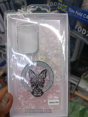 Obeli Butterfly Stand Themed Glitter Samsung Galaxy S22 Ultra Case