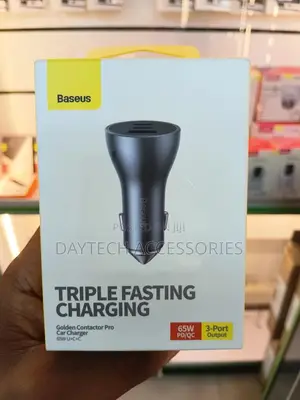 The Baseus Golden Contactor Pro 65w Triple Fast Car Charger.
