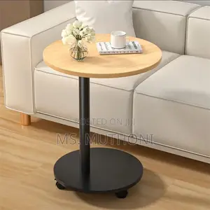 Round Wooden Coffee Side Table With Wheels