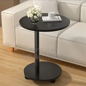 Modern Black Marble-Look Round Side Table With Wheels