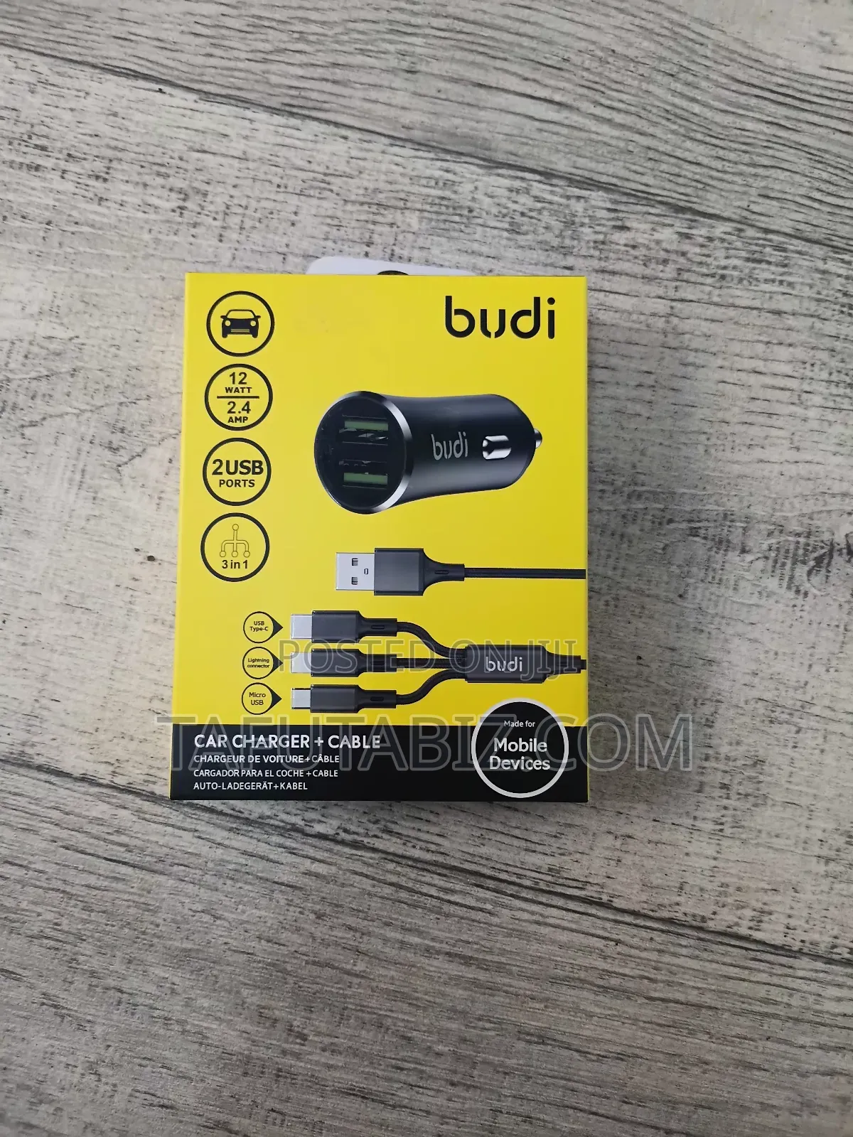 Budi Car Charger + Cable.