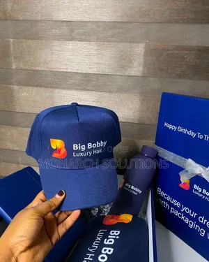 Navy Blue and White Caps We Can Customize With Preferred Logo