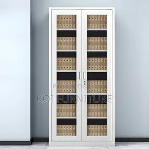 Office Cabinet; Two Doors Gray Steel Metallic Document Cabinet