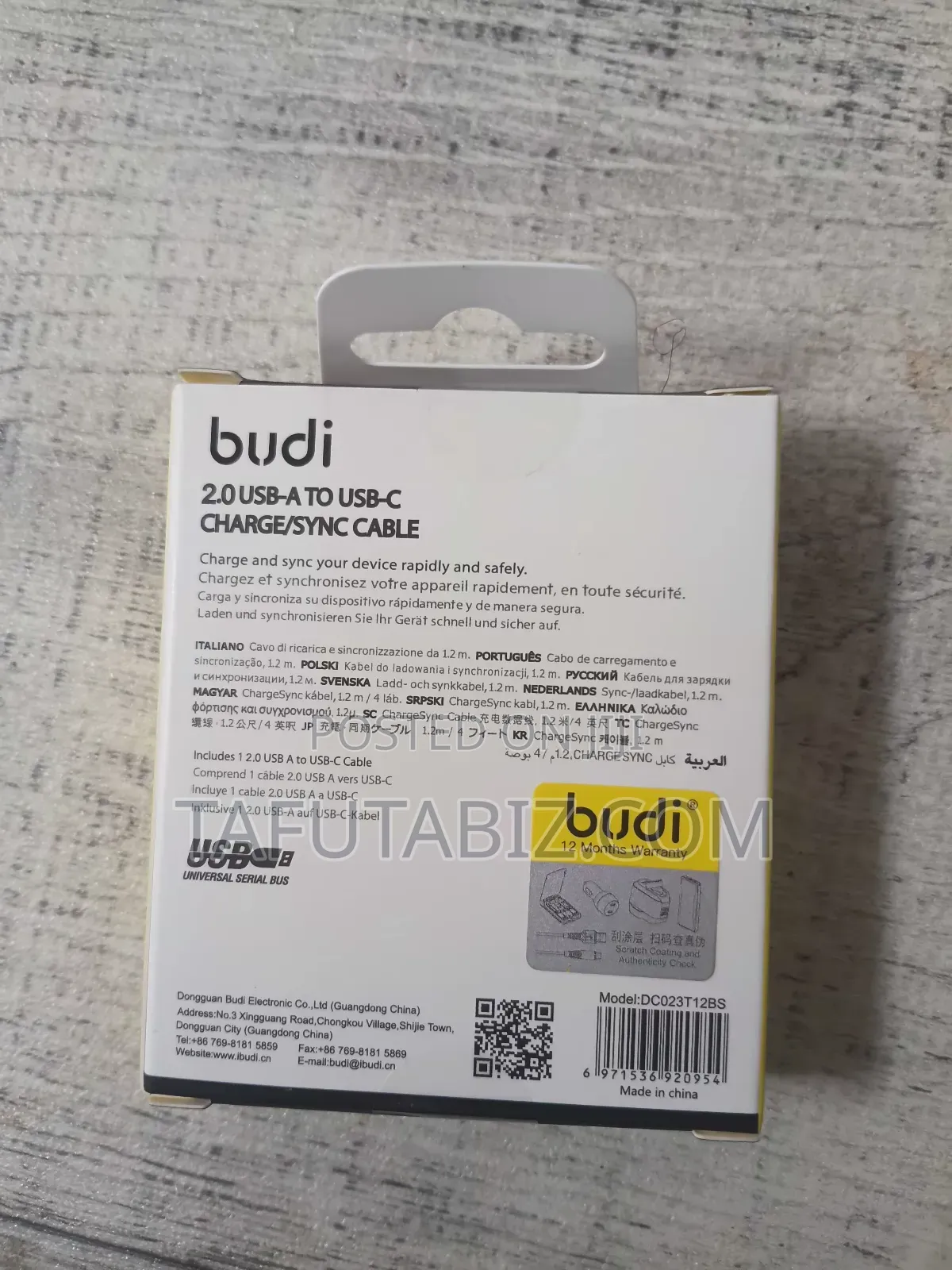 Budi 2.0usb-a to Usb-C Charge/Sync Cable