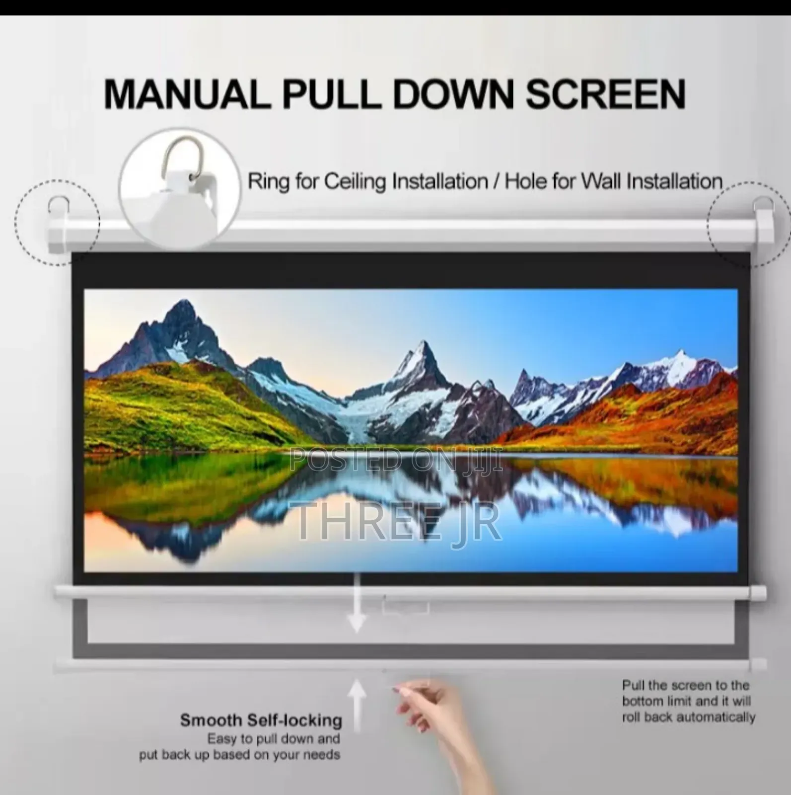 Easy Pull Down Projector Screen White Surface 180cm