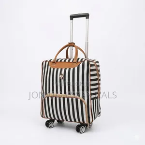 4-Wheel Striped Cabin Travel Bag - Lightweight Trolley Hand Luggage
