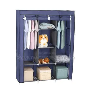Portable Metallic Wardrobes 3 Columns Navy Blue
