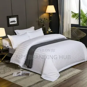 5pc Plain White Striped Duvet Cover Set 6*6/6*7 (220*240cm) S.K