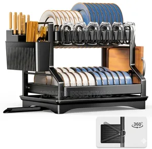 2-Tier Kitchen Dish Rack Organizer - Stainless Steel Drying Rack Black
