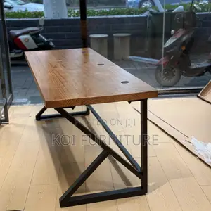 Office Desk : 1.2m Sturdy Black Metal K-Shaped Frame Desk
