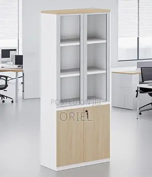 Office Cabinet : Wooden File Cabinet With Two Half Glass Doors