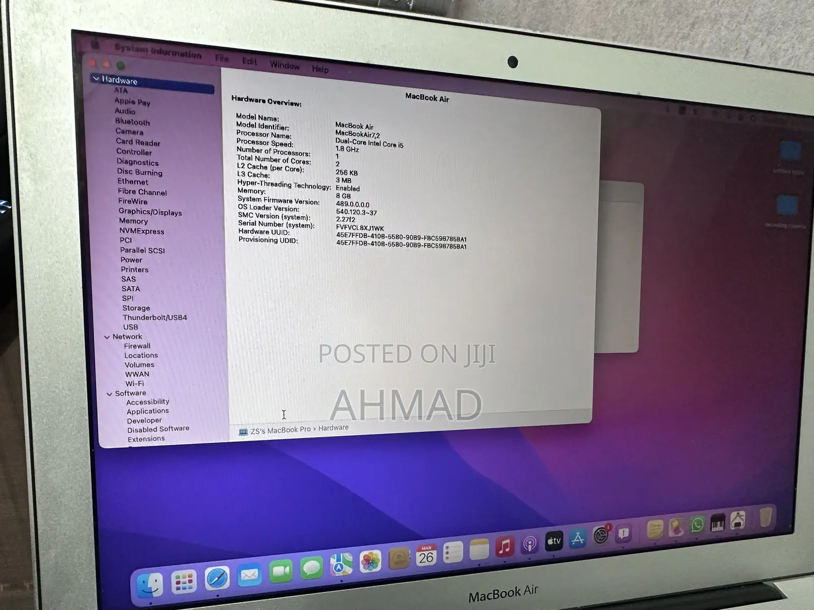 Laptop Apple MacBook Air 8GB Intel Core i5 SSD 256GB