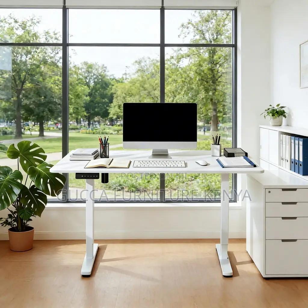 White Smart Sit Stand Electric Adjustable Table
