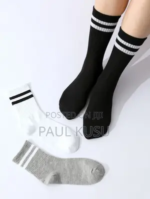 Multi-Use Striped Crew Socks 3 Pairs (Sports, School Office)