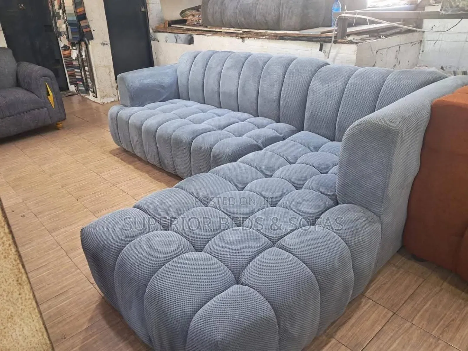 Grey Bubble L-Shaped Sofa (5 Seater)