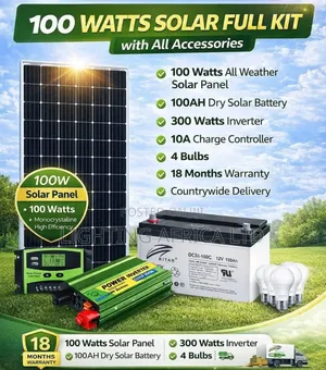 100 Watts Solar Kit -100ah Gel Battery - 300w Inverter Full Kit