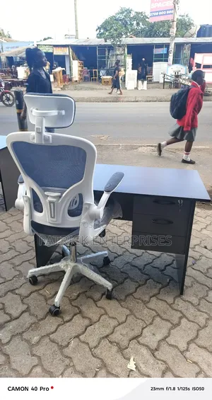 1.2 Mtrs Gray Office Desk Plus High Back Orthopedic White Chair