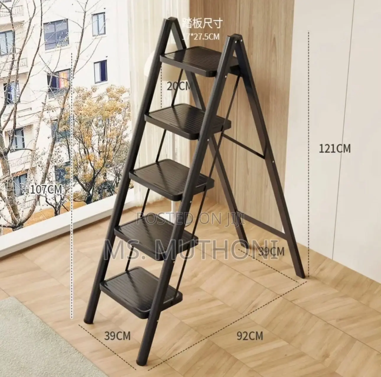 Black Anti-slip Black Foldable Stepper Ladder