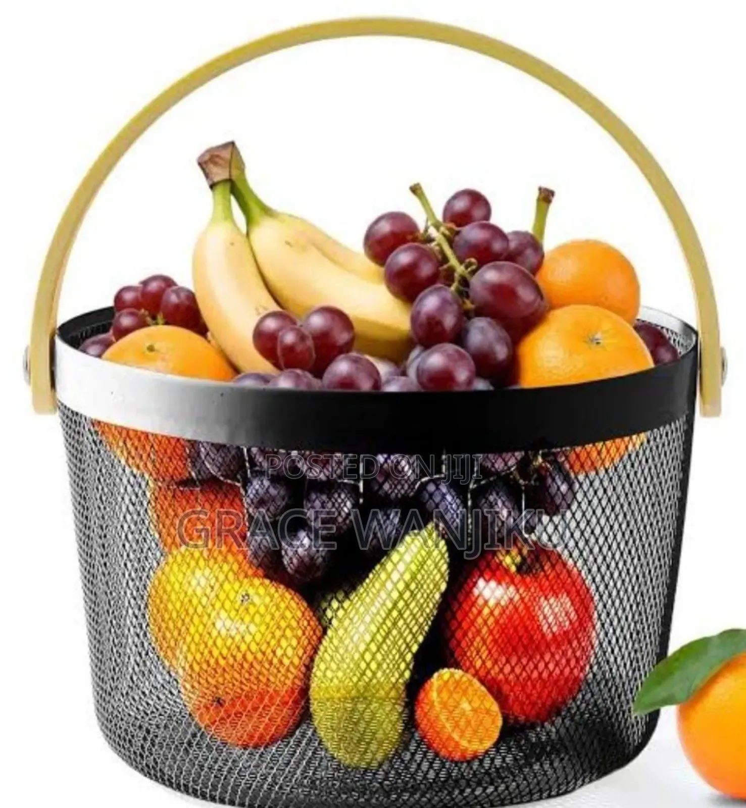 Round Square Pantry Mesh Wire Fruit Basket With Wooden Handle*