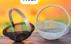 29cm Brim Rounded Mesh Fruit Basket With Bamboo Handle